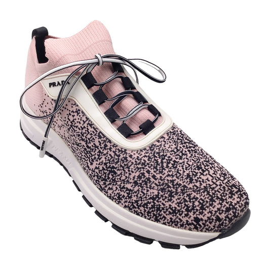 Prada Pink / Black High Tech Fabric Knit Rubber Sole Sneakers