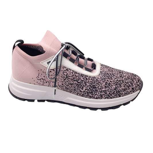 Prada Pink / Black High Tech Fabric Knit Rubber Sole Sneakers