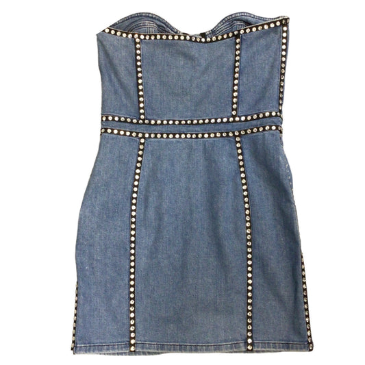 Moschino Couture Blue 2020 Crystal Embellished Strapless Denim Mini Dress