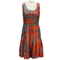 Load image into Gallery viewer, Oscar de la Renta Orange / Teal Printed Sleeveless Flared and Pleated Dress