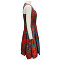 Load image into Gallery viewer, Oscar de la Renta Orange / Teal Printed Sleeveless Flared and Pleated Dress