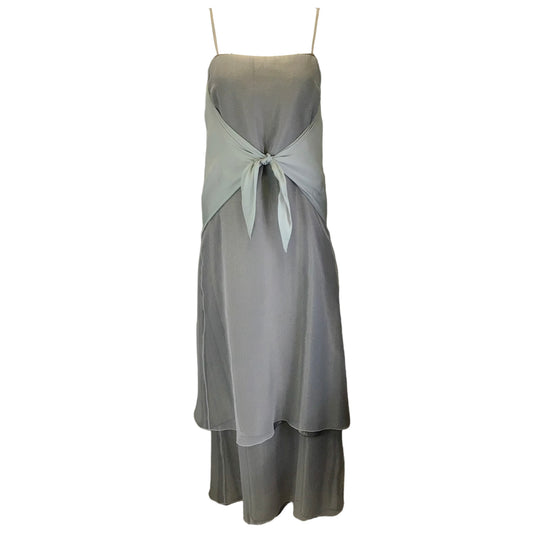Giorgio Armani Sage Green Metallic Tie Front Long Silk Dress