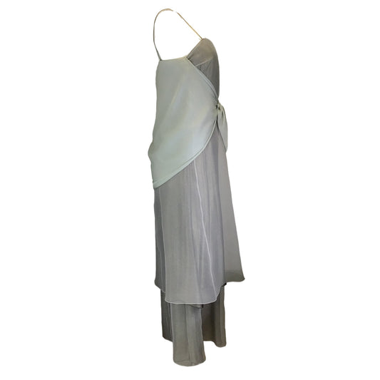 Giorgio Armani Sage Green Metallic Tie Front Long Silk Dress