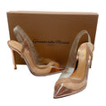 Load image into Gallery viewer, Gianvito Rossi Rose Gold Hortensia 105 Plexi Embellished Slingback Pumps