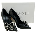 Load image into Gallery viewer, Casadei Black Leather Judith Julia Pumps with Rhinestone Bow