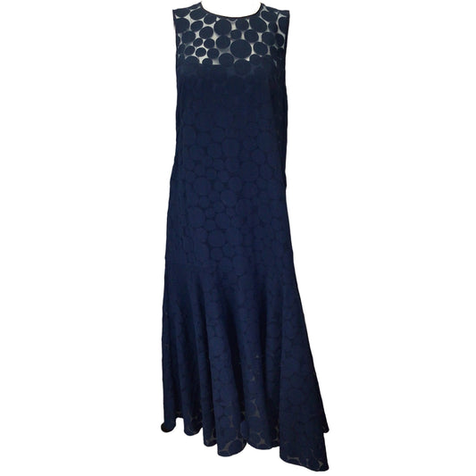Akris Punto Navy Blue Circle Patterned Sleeveless Midi Dress