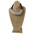Load image into Gallery viewer, Brunello Cucinelli Silver Metallic / Charcoal Monili Bead Embellished Leather Toggle Choker Necklace