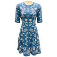 Load image into Gallery viewer, Lela Rose Blue / White Floral Stretch Knit Flared Dress