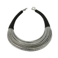 Load image into Gallery viewer, Brunello Cucinelli Silver Metallic / Charcoal Monili Bead Embellished Leather Toggle Choker Necklace