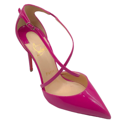 Christian Louboutin Fuchsia Pointed Toe Patent Leather Cross Strap Pumps