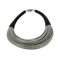 Load image into Gallery viewer, Brunello Cucinelli Silver Metallic / Charcoal Monili Bead Embellished Leather Toggle Choker Necklace