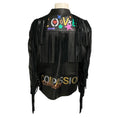 Load image into Gallery viewer, Sacai Black Luck Hand Painted Leather Jacket with Fringe