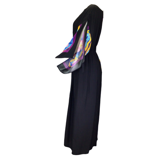 La DoubleJ Black Multi Printed Crepe Getaway Dress