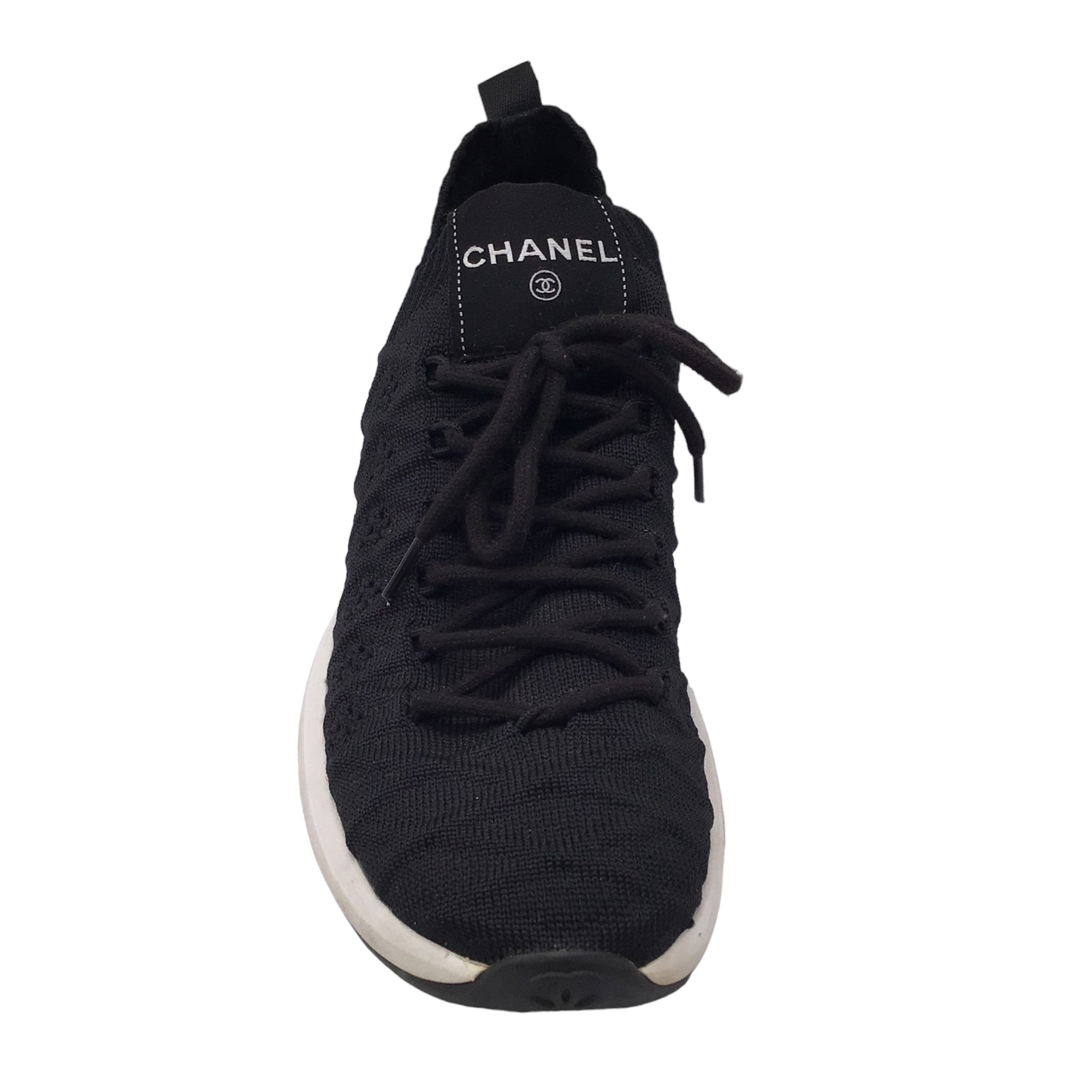 Chanel Black Fabric Logo Matelasse Knit Low-Top Sneakers