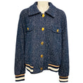 Load image into Gallery viewer, St. John Blue Tweed Bomber Jacket with Gold Buttons