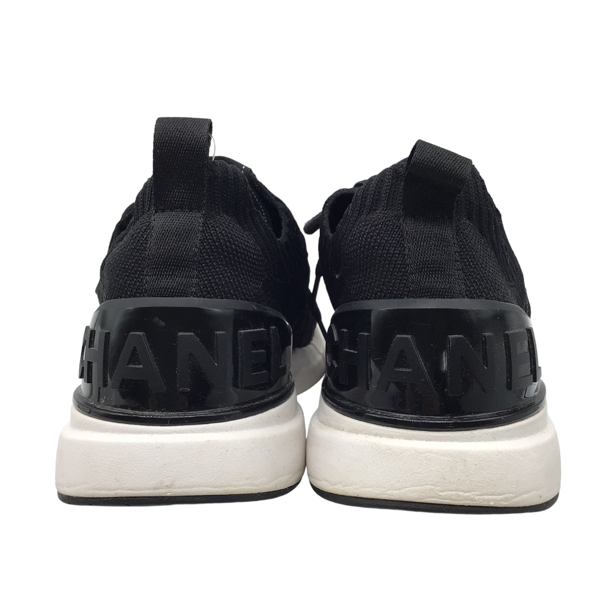 Chanel Black Fabric Logo Matelasse Knit Low-Top Sneakers