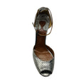 Load image into Gallery viewer, Chloe Silver Metallic Python Skin Leather Ankle Strap Sandals
