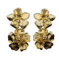 Load image into Gallery viewer, Carolina Herrera White / Black / Gold Hardware Rhinestone Embellished Enamel Flower Drop Clip On Earrings
