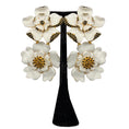 Load image into Gallery viewer, Carolina Herrera White / Black / Gold Hardware Rhinestone Embellished Enamel Flower Drop Clip On Earrings
