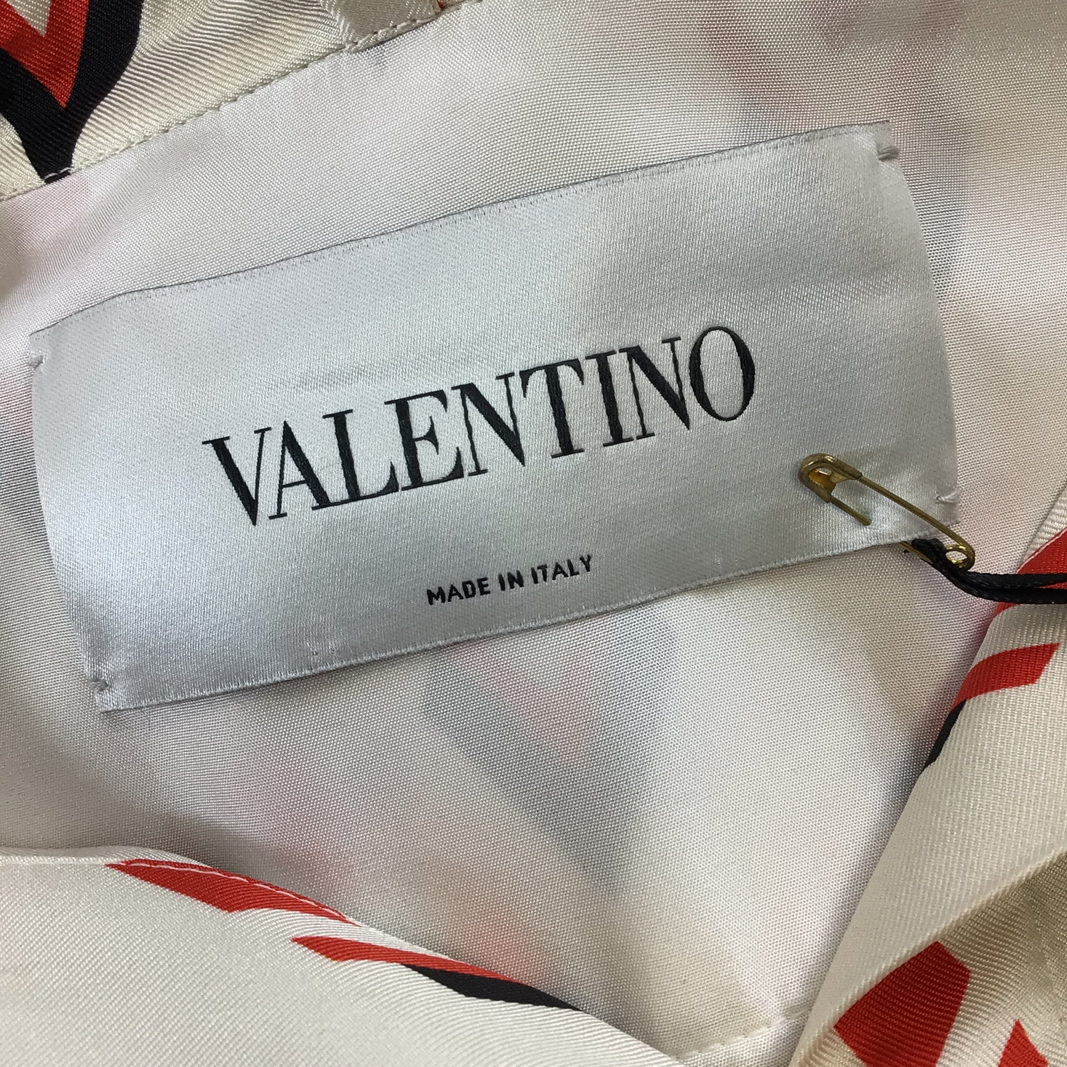 Valentino Ivory / Orange / Black 2020 Geometric Printed Long Sleeved Silk Shirtdress