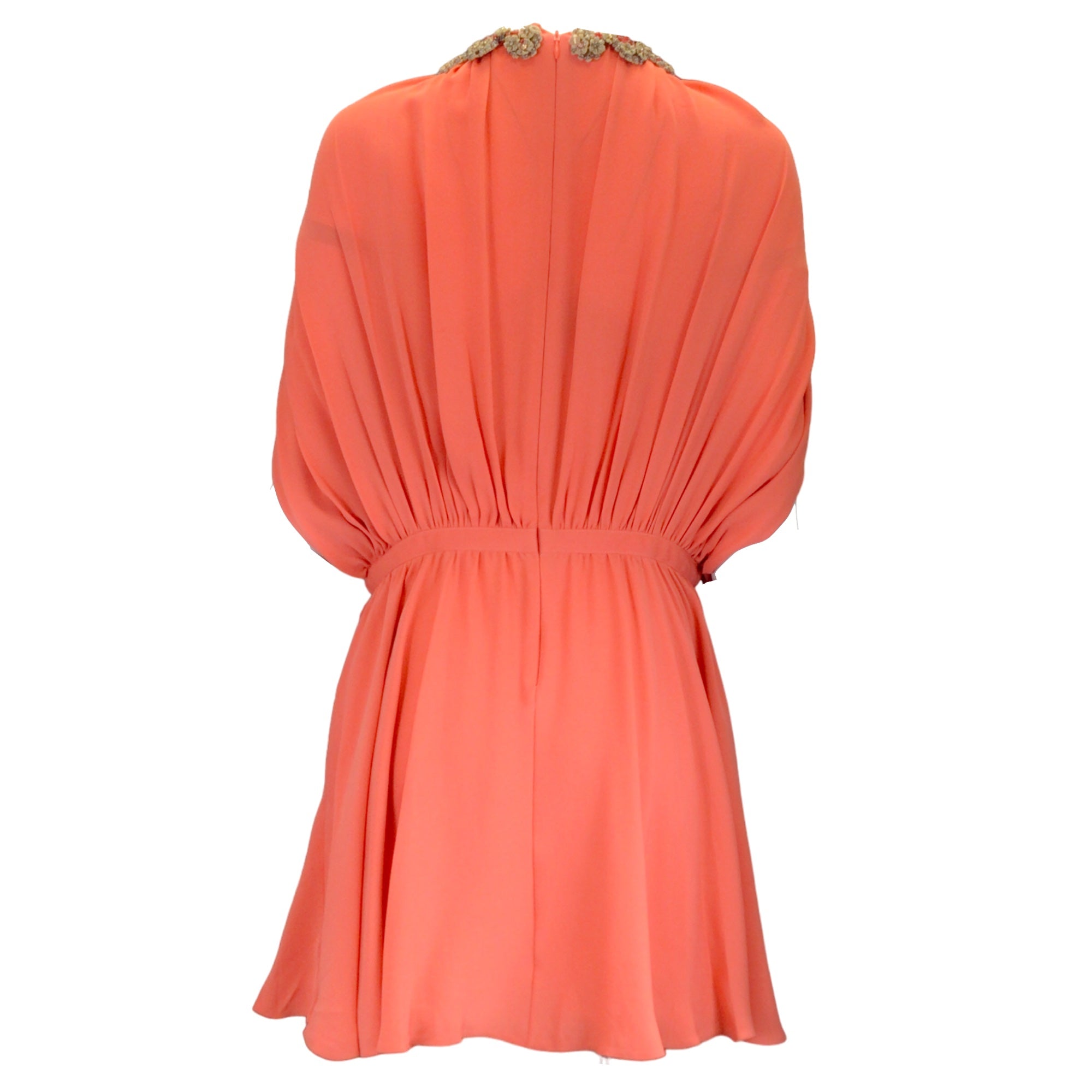 Valentino Coral Embellished Collar Silk Dress