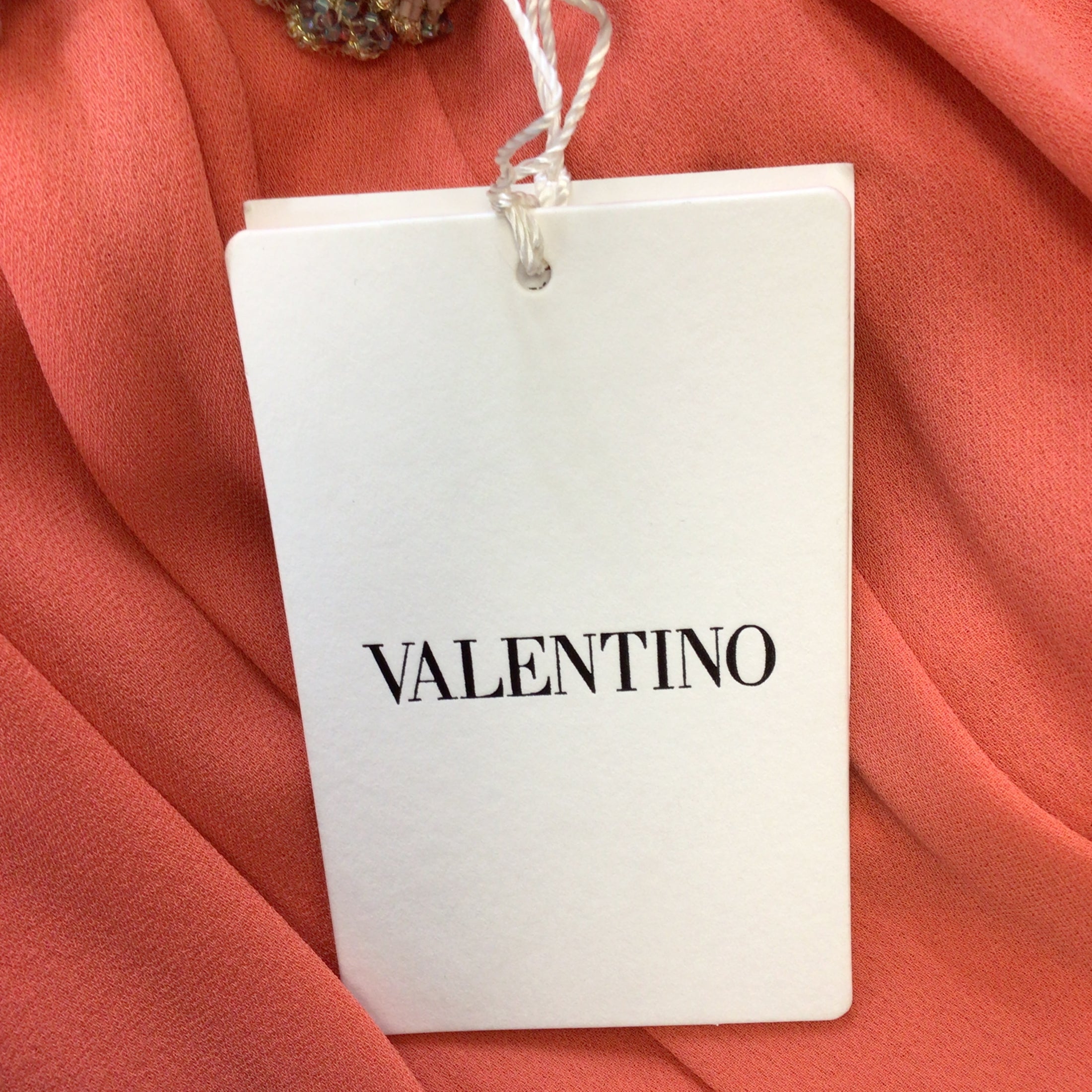 Valentino Coral Embellished Collar Silk Dress