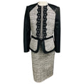Load image into Gallery viewer, Oscar de la Renta Black / Grey Leather and Boucle Twill Tweed Zip Front Jacket and Pencil Skirt Suit Set