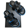 Load image into Gallery viewer, Dries van Noten Black / Blue Calf Hair Velcro Strap Sandals