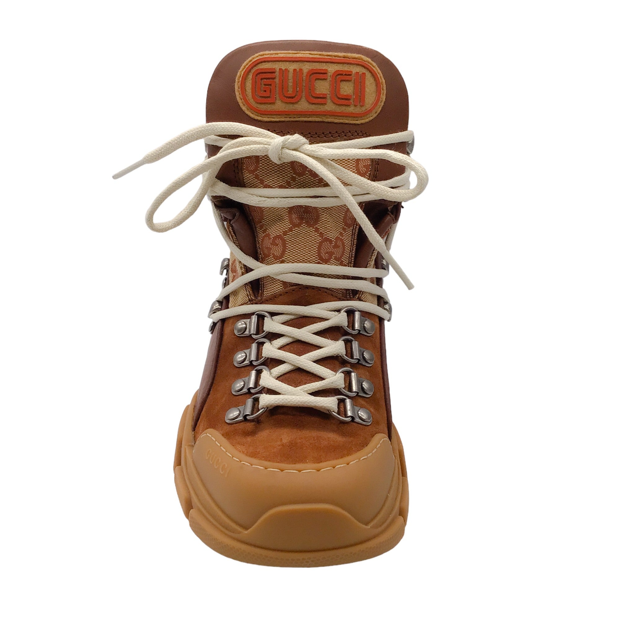 Gucci Brown Flashtrek GG Logo Canvas and Suede Boots