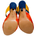 Load image into Gallery viewer, Dries van Noten Blue Suede Slingback Peep Toe Pumps with Orange Feathers