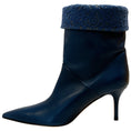 Load image into Gallery viewer, Arteana Navy Blue Leather Booties with Lace Embroidered Cuff