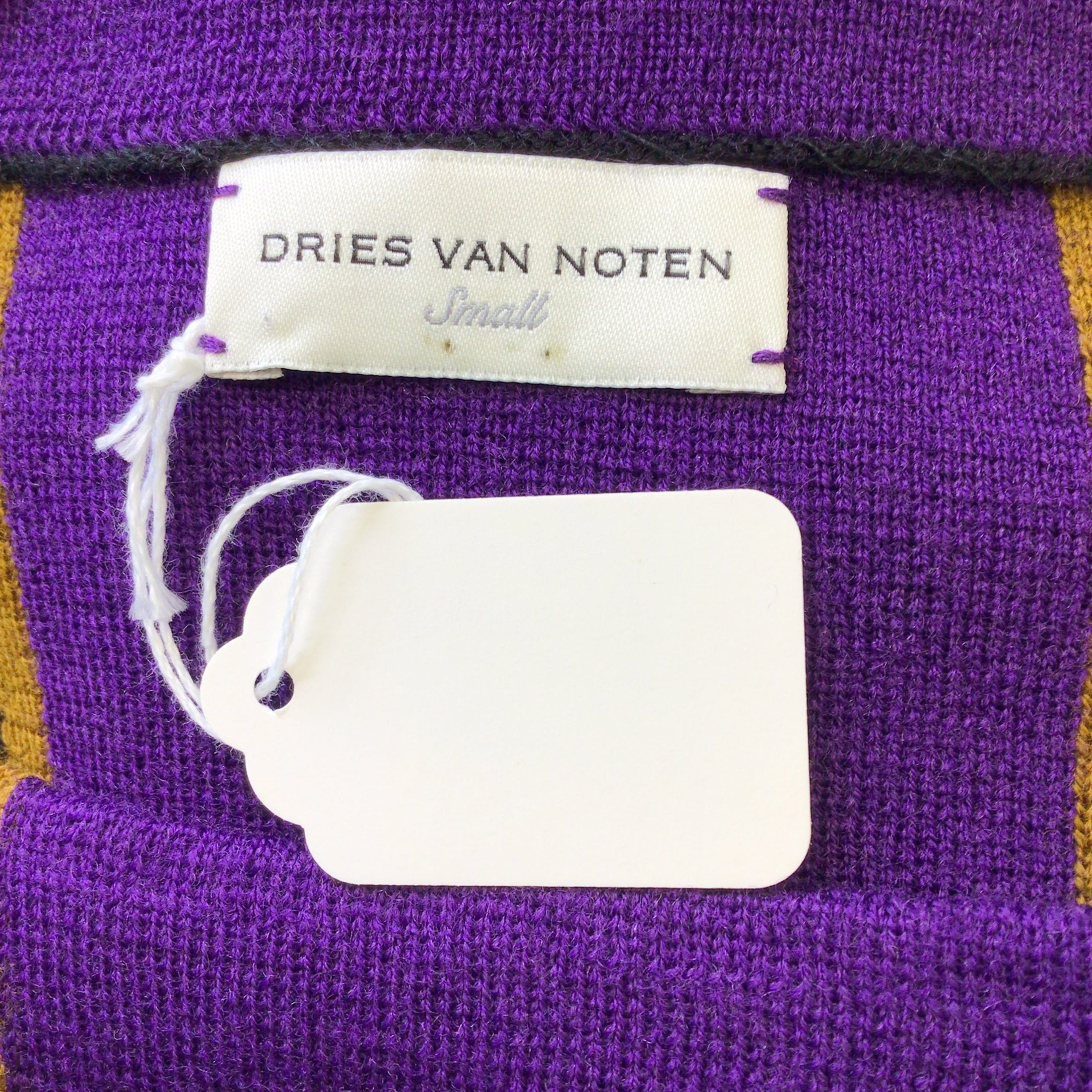Dries van Noten Purple / Gold / Black Striped Long Sleeved Merino Wool Knit Sweater