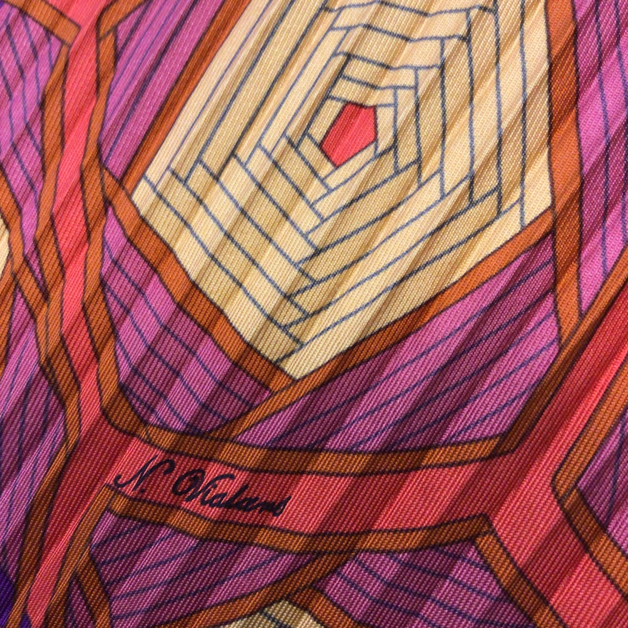 Hermes Purple Multi L'Art du Temari Printed Accordion Pleated Square Silk Scarf