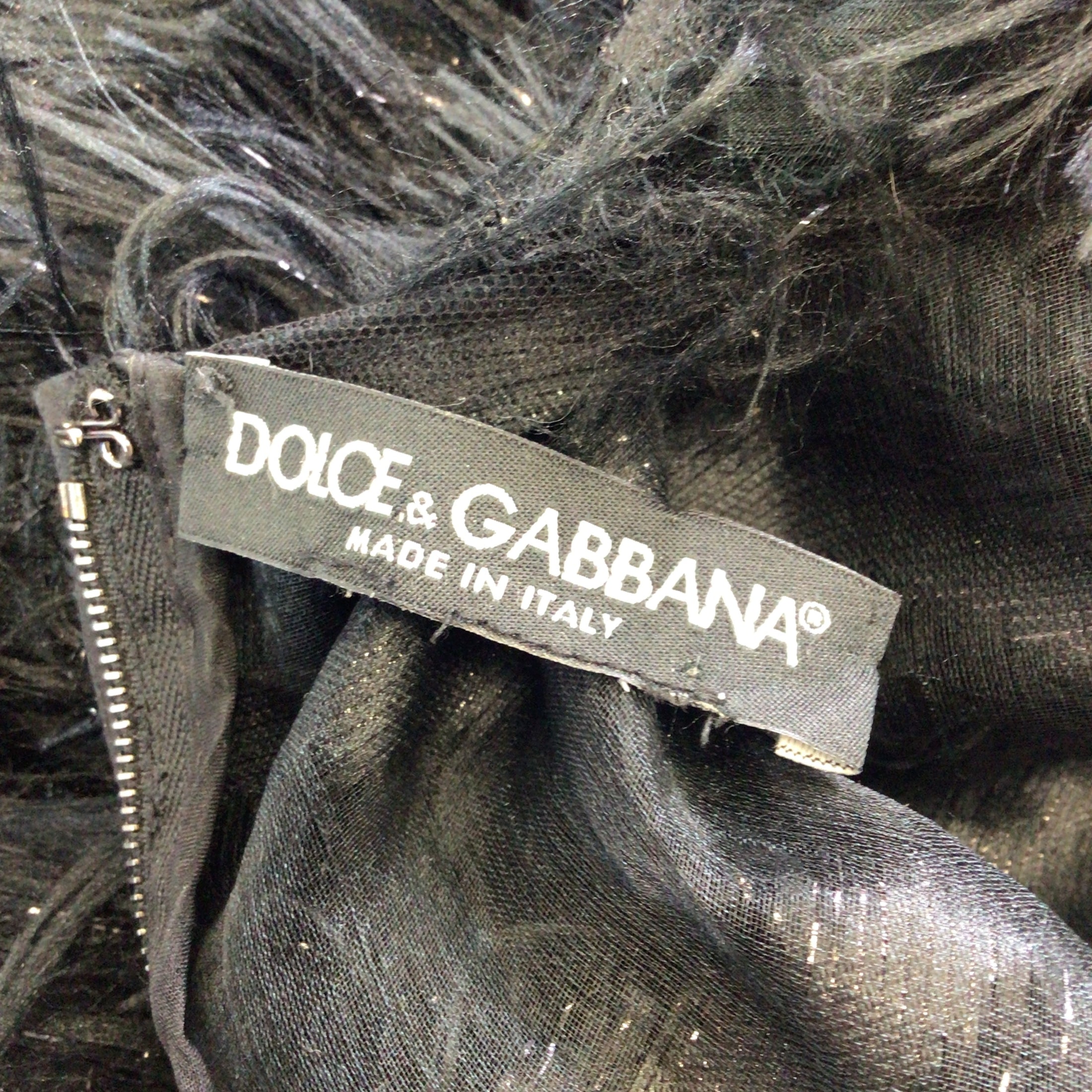 Dolce & Gabbana Black Multi Floral Applique Embroidered Short Sleeved Shag Midi Dress