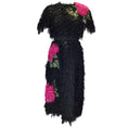 Load image into Gallery viewer, Dolce & Gabbana Black Multi Floral Applique Embroidered Short Sleeved Shag Midi Dress
