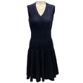 Load image into Gallery viewer, Alaia Navy / Black Lattice Detail Sleeveless V-Neck Flared Chenille Knit Dress