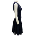 Load image into Gallery viewer, Alaia Navy / Black Lattice Detail Sleeveless V-Neck Flared Chenille Knit Dress