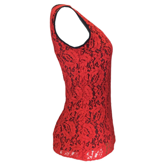 Dolce & Gabbana Red / Black Sleeveless Lace Top