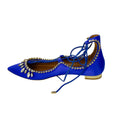 Load image into Gallery viewer, Aquazzura Royal Blue Crystal Embellished Satin Christy Jewel Flat