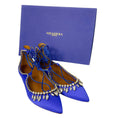 Load image into Gallery viewer, Aquazzura Royal Blue Crystal Embellished Satin Christy Jewel Flat