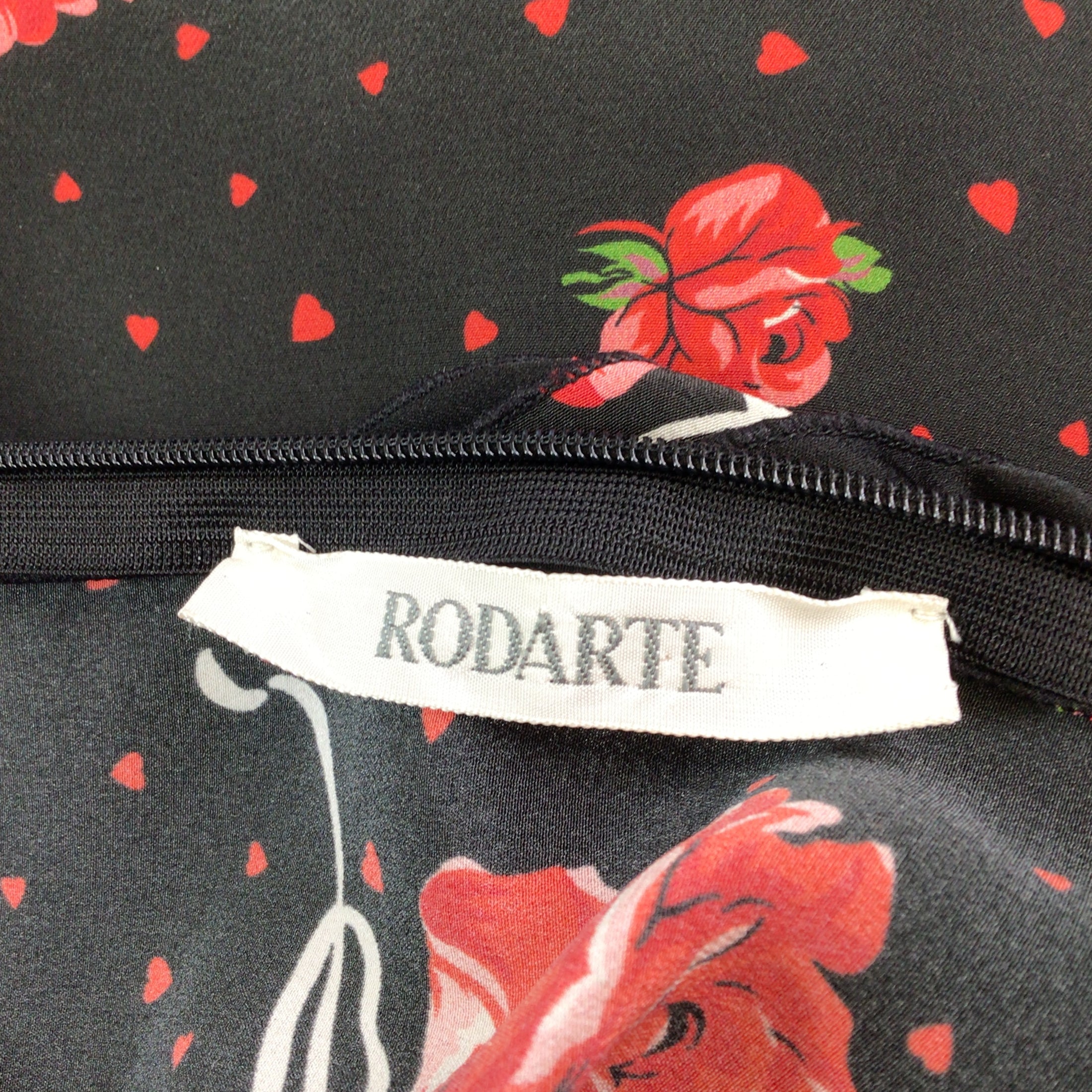 Rodarte Black / Red Ruffled Rose Printed Silk Midi Dress