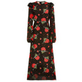 Load image into Gallery viewer, Rodarte Black / Red Ruffled Rose Printed Silk Midi Dress
