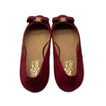 Load image into Gallery viewer, Salvatore Ferragamo Red Suede Flats with Grograin Bow and Gold Hardware