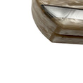 Load image into Gallery viewer, Edie Parker Champagne Metallic Iridescent Mirror Stripe Round Acrylic Clutch with Silver Hardware and Chain Strap