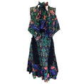 Load image into Gallery viewer, Prabal Gurung Black Multi Printed Lace Trimmed Tie-Neck Silk Dress
