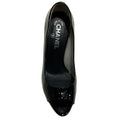Load image into Gallery viewer, Chanel Black Patent Leather Peep Toe Pumps with Silver Heel