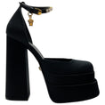 Load image into Gallery viewer, Versace Black Satin Medusa Aevitas Platform Pumps