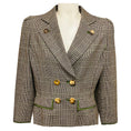 Load image into Gallery viewer, Oscar de la Renta Beige / Brown / Green Multi Houndstooth Plaid Cashmere Blazer