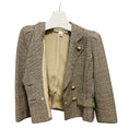 Load image into Gallery viewer, Oscar de la Renta Beige / Brown / Green Multi Houndstooth Plaid Cashmere Blazer