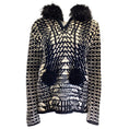 Load image into Gallery viewer, Spencer Vladimir Black / Ivory Fur Trimmed Hooded Merino Wool and Cashmere Hand Knit Sweater